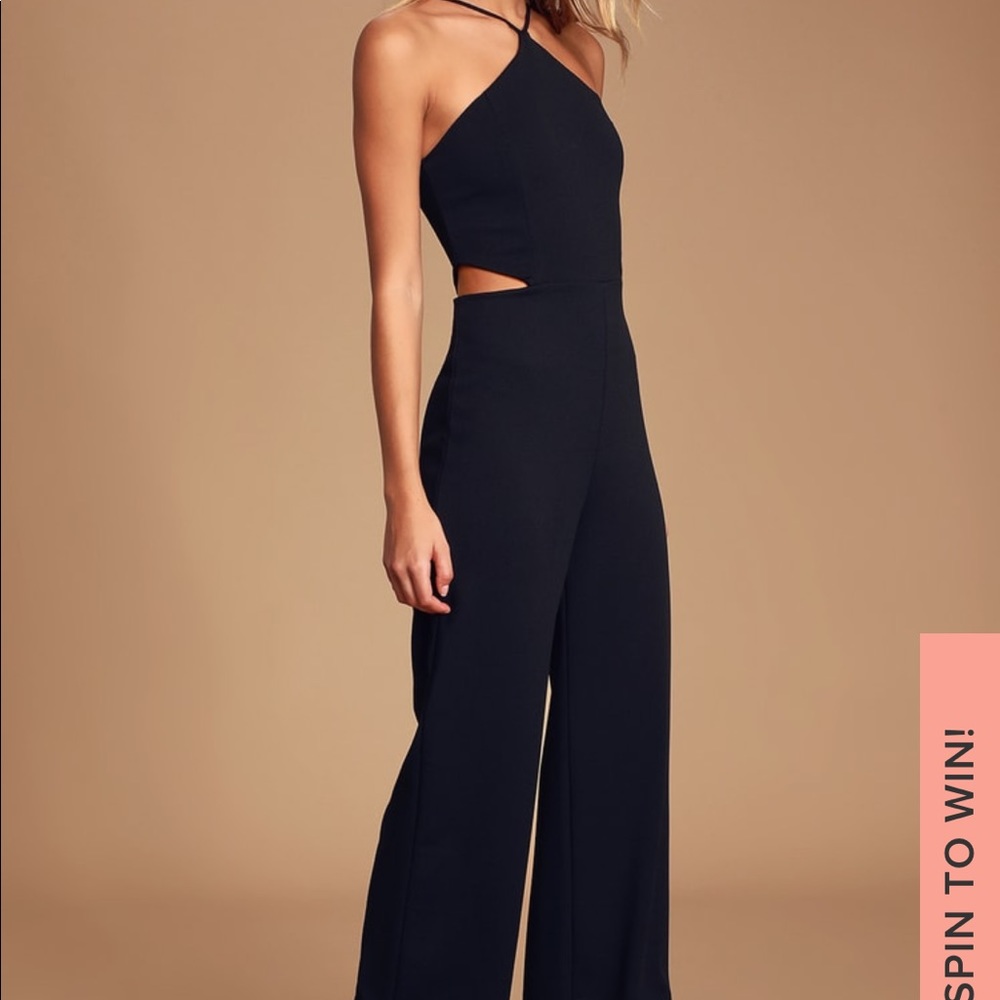 Lulus Black Cut Out Halter Wide Leg Jumpsuit